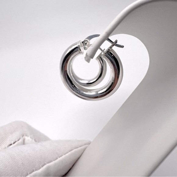 .925 Sterling Silver 4mm x 20mm  Round Tube Hoop Earrings - Picture 11 of 15